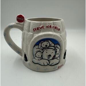 Vintage 2005 Coca Cola Mug Cup Polar Bear Family in an Igloo